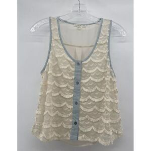 DOUBLE‎ ZERO Western Vest Top Women's Small/ Medium Sheer Fringe Cottage Country
